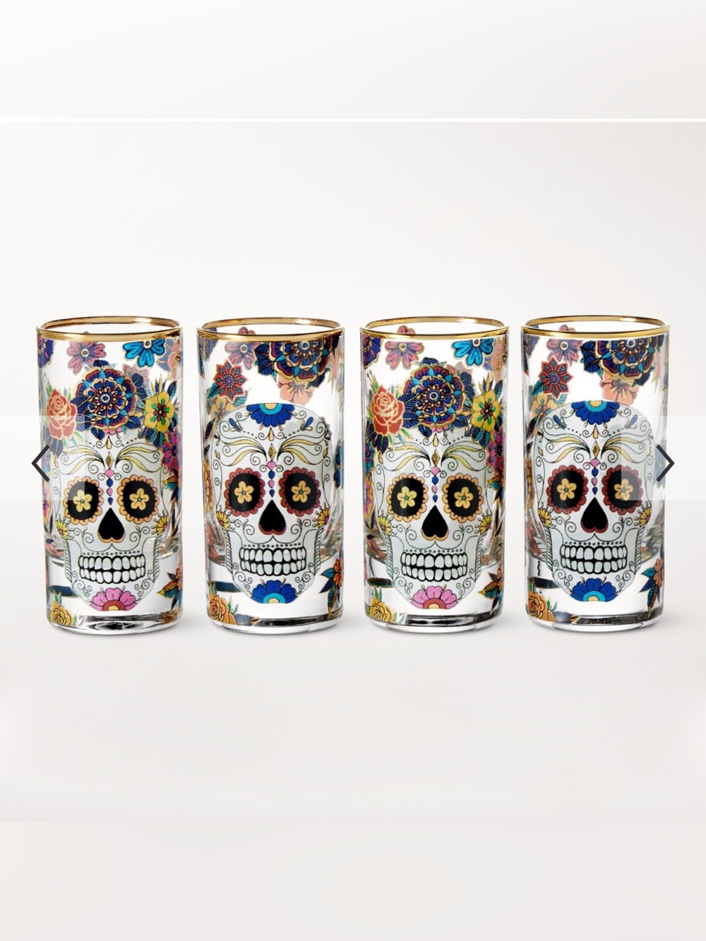 Day of the Dead Sugar Skull Highball Glasses - Colorful Floral Set